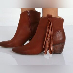 Matisse Cognac Brown Leather Fringe Ankle Boots